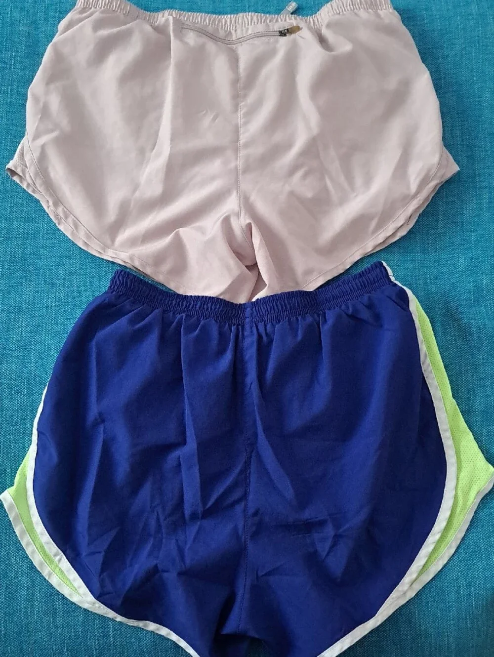 Nike Women's Shorts Duo - Beige and Navy with Lime Accents